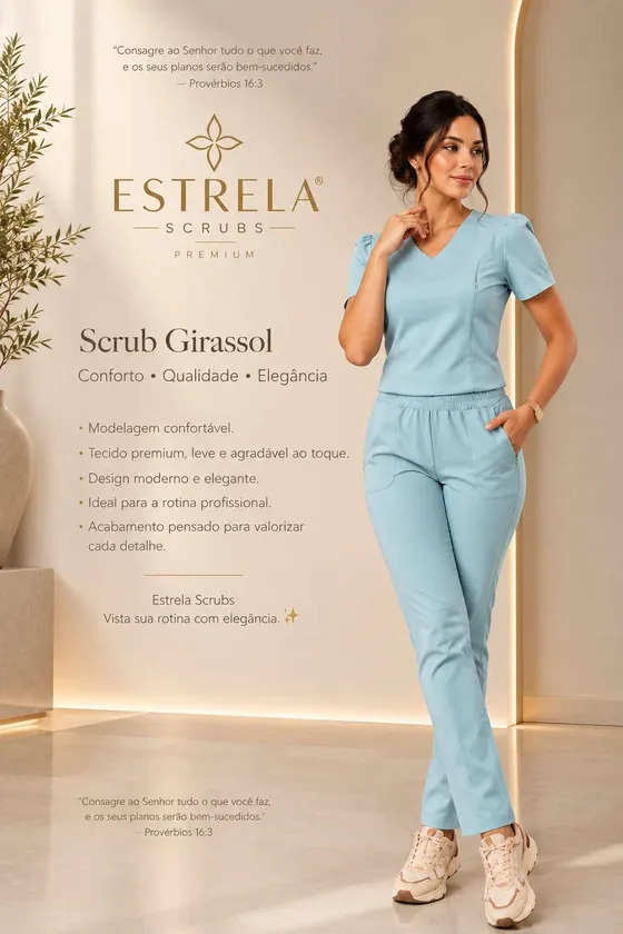 Scrub Girassol na cor azul-água